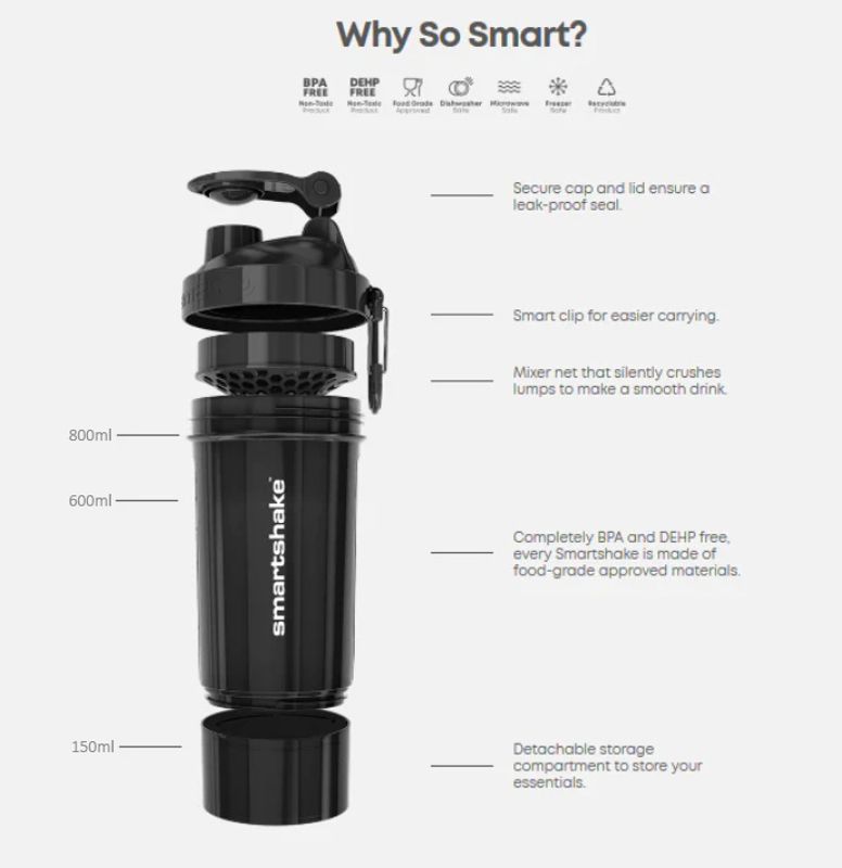 SmartShake Original2Go One 800ml Mist Grey